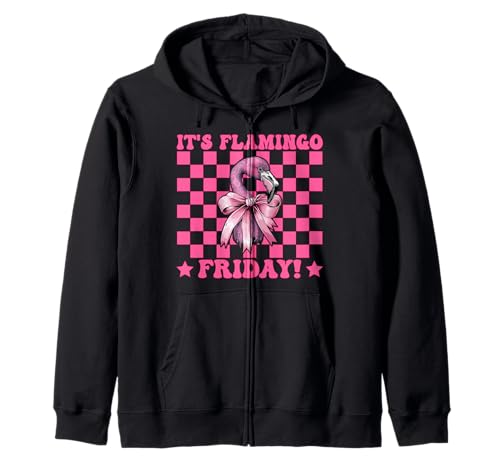 Es ist Flamingo-Freitag! TGIF Flamingo Girl Mama Rosa Kokette Kapuzenjacke von Womens Pink Coquette Bow Flamingo Animal Gifts