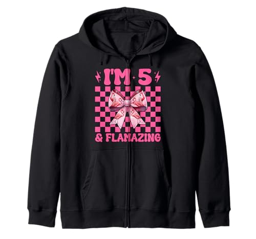 Flamingo Geburtstag 5 Jahre alt Mädchen Kokette 5 & Flamazing Kapuzenjacke von Womens Pink Coquette Bow Flamingo Animal Gifts