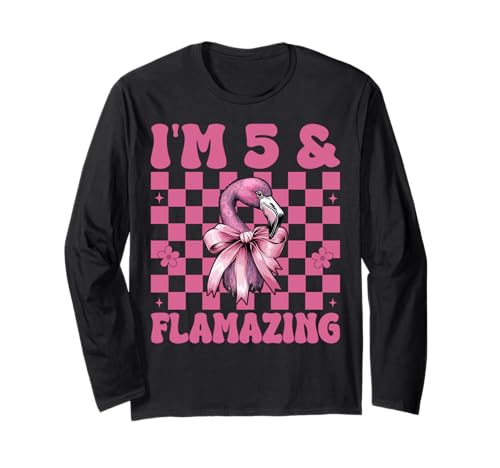Flamingo Geburtstag 5 Jahre alt Mädchen Kokette 5 & Flamazing Langarmshirt von Womens Pink Coquette Bow Flamingo Animal Gifts