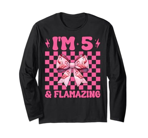 Flamingo Geburtstag 5 Jahre alt Mädchen Kokette 5 & Flamazing Langarmshirt von Womens Pink Coquette Bow Flamingo Animal Gifts