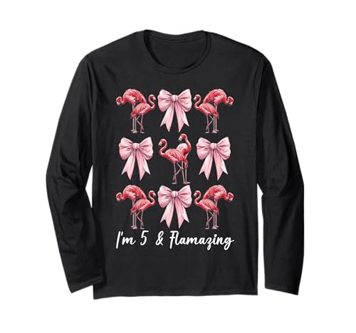 Flamingo Geburtstag 5 Jahre alt Mädchen Kokette 5 & Flamazing Langarmshirt von Womens Pink Coquette Bow Flamingo Animal Gifts