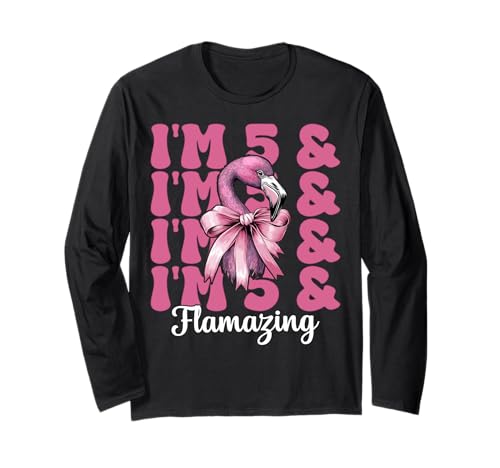 Flamingo Geburtstag 5 Jahre alt Mädchen Kokette 5 & Flamazing Langarmshirt von Womens Pink Coquette Bow Flamingo Animal Gifts