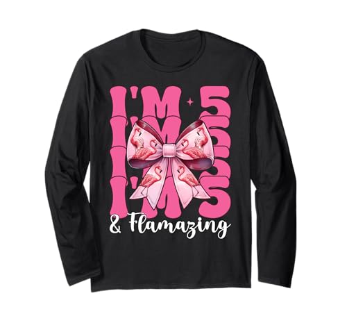 Flamingo Geburtstag 5 Jahre alt Mädchen Kokette 5 & Flamazing Langarmshirt von Womens Pink Coquette Bow Flamingo Animal Gifts