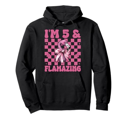 Flamingo Geburtstag 5 Jahre alt Mädchen Kokette 5 & Flamazing Pullover Hoodie von Womens Pink Coquette Bow Flamingo Animal Gifts