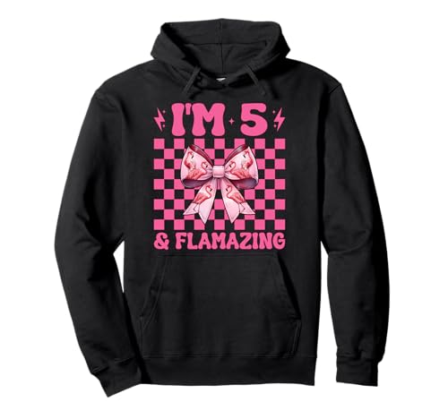 Flamingo Geburtstag 5 Jahre alt Mädchen Kokette 5 & Flamazing Pullover Hoodie von Womens Pink Coquette Bow Flamingo Animal Gifts