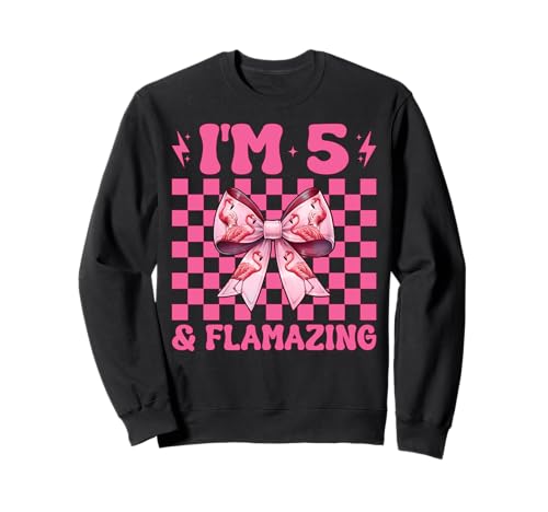 Flamingo Geburtstag 5 Jahre alt Mädchen Kokette 5 & Flamazing Sweatshirt von Womens Pink Coquette Bow Flamingo Animal Gifts