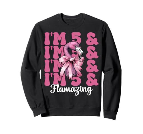 Flamingo Geburtstag 5 Jahre alt Mädchen Kokette 5 & Flamazing Sweatshirt von Womens Pink Coquette Bow Flamingo Animal Gifts