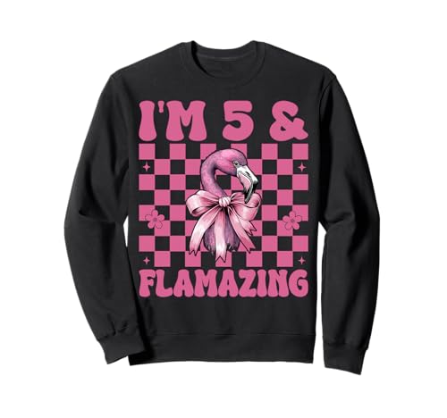 Flamingo Geburtstag 5 Jahre alt Mädchen Kokette 5 & Flamazing Sweatshirt von Womens Pink Coquette Bow Flamingo Animal Gifts