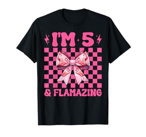 Flamingo Geburtstag 5 Jahre alt Mädchen Kokette 5 & Flamazing T-Shirt von Womens Pink Coquette Bow Flamingo Animal Gifts
