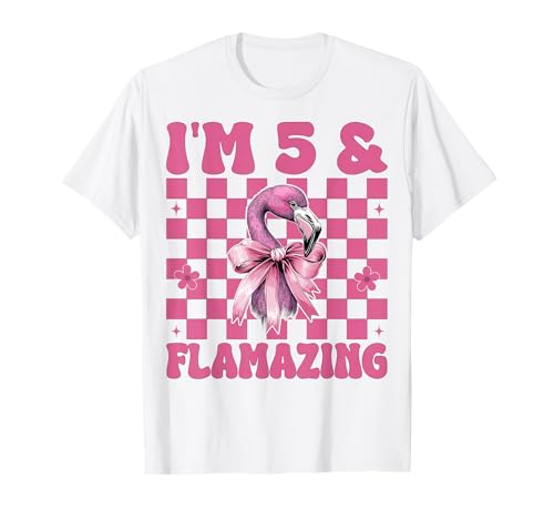 Flamingo Geburtstag 5 Jahre alt Mädchen Kokette 5 & Flamazing T-Shirt von Womens Pink Coquette Bow Flamingo Animal Gifts