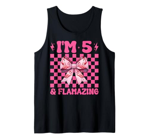 Flamingo Geburtstag 5 Jahre alt Mädchen Kokette 5 & Flamazing Tank Top von Womens Pink Coquette Bow Flamingo Animal Gifts