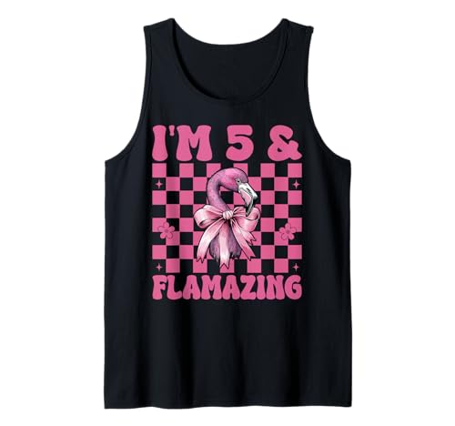 Flamingo Geburtstag 5 Jahre alt Mädchen Kokette 5 & Flamazing Tank Top von Womens Pink Coquette Bow Flamingo Animal Gifts
