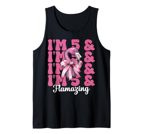 Flamingo Geburtstag 5 Jahre alt Mädchen Kokette 5 & Flamazing Tank Top von Womens Pink Coquette Bow Flamingo Animal Gifts