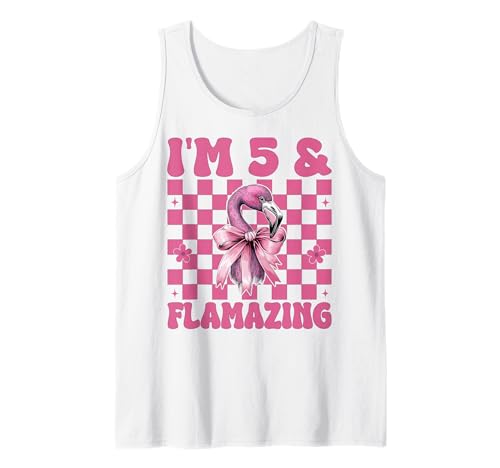 Flamingo Geburtstag 5 Jahre alt Mädchen Kokette 5 & Flamazing Tank Top von Womens Pink Coquette Bow Flamingo Animal Gifts