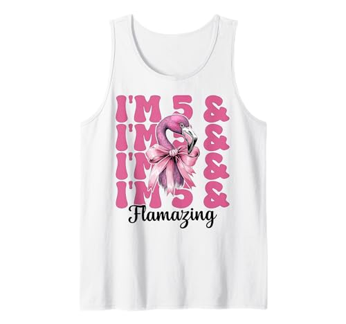 Flamingo Geburtstag 5 Jahre alt Mädchen Kokette 5 & Flamazing Tank Top von Womens Pink Coquette Bow Flamingo Animal Gifts