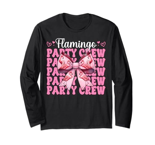 Flamingo Party Crew Girl Mom Rosa Kokette Schleife Langarmshirt von Womens Pink Coquette Bow Flamingo Animal Gifts