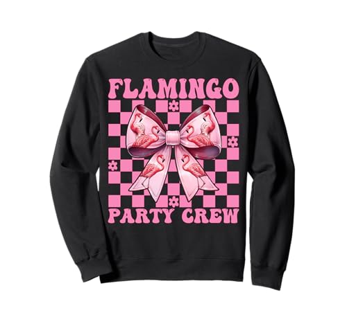 Flamingo Party Crew Girl Mom Rosa Kokette Schleife Sweatshirt von Womens Pink Coquette Bow Flamingo Animal Gifts