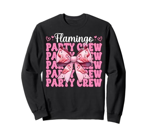 Flamingo Party Crew Girl Mom Rosa Kokette Schleife Sweatshirt von Womens Pink Coquette Bow Flamingo Animal Gifts