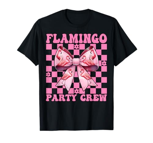 Flamingo Party Crew Girl Mom Rosa Kokette Schleife T-Shirt von Womens Pink Coquette Bow Flamingo Animal Gifts