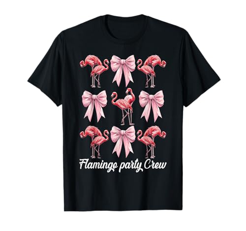 Flamingo Party Crew Girl Mom Rosa Kokette Schleife T-Shirt von Womens Pink Coquette Bow Flamingo Animal Gifts