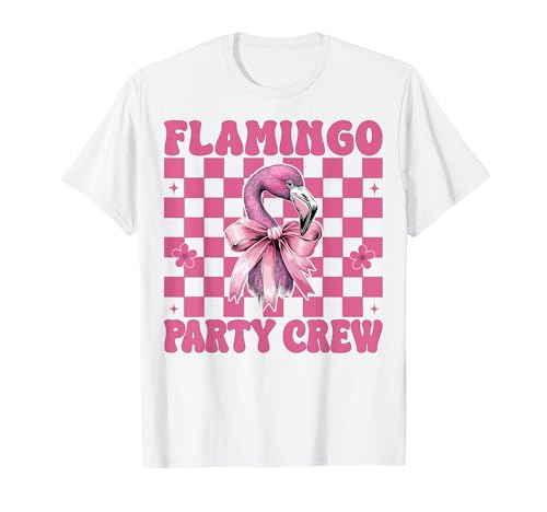 Flamingo Party Crew Girl Mom Rosa Kokette Schleife T-Shirt von Womens Pink Coquette Bow Flamingo Animal Gifts