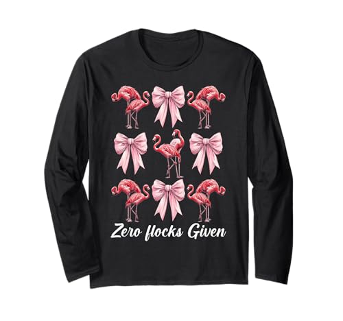 Lustiger Flamingo-Mädchen, Mama, rosa Kokette mit Schleife, Zero Flocks Given Langarmshirt von Womens Pink Coquette Bow Flamingo Animal Gifts