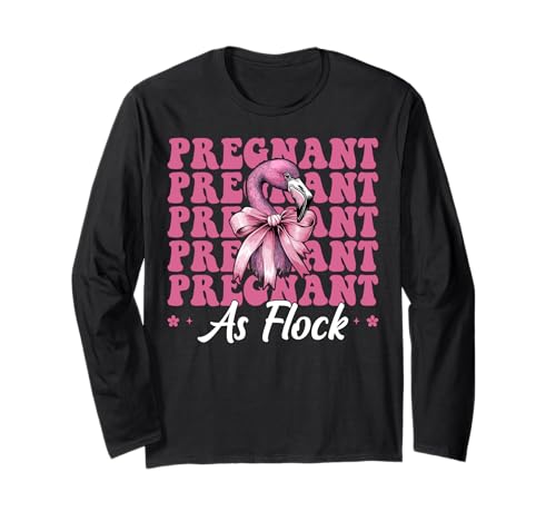 Lustiger Flamingo Schwangerschaft Mama Muttertag schwanger als Flock Langarmshirt von Womens Pink Coquette Bow Flamingo Animal Gifts