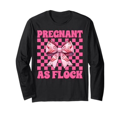 Lustiger Flamingo Schwangerschaft Mama Muttertag schwanger als Flock Langarmshirt von Womens Pink Coquette Bow Flamingo Animal Gifts