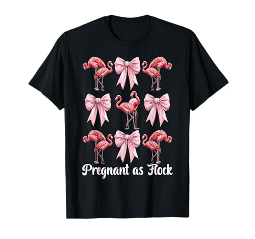 Lustiger Flamingo Schwangerschaft Mama Muttertag schwanger als Flock T-Shirt von Womens Pink Coquette Bow Flamingo Animal Gifts