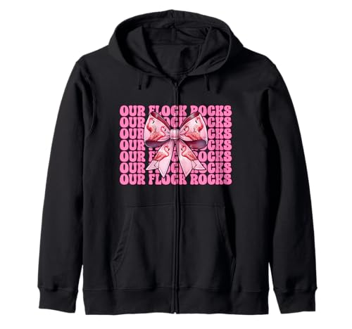 Lustiger pinkfarbener Kokettenbogen für Mädchen, Mama, Our Flock Rocks Kapuzenjacke von Womens Pink Coquette Bow Flamingo Animal Gifts
