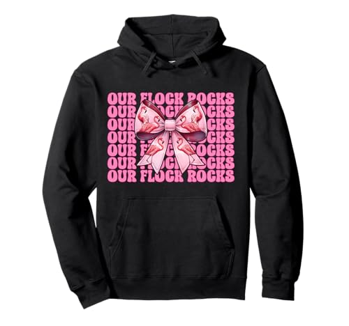 Lustiger pinkfarbener Kokettenbogen für Mädchen, Mama, Our Flock Rocks Pullover Hoodie von Womens Pink Coquette Bow Flamingo Animal Gifts