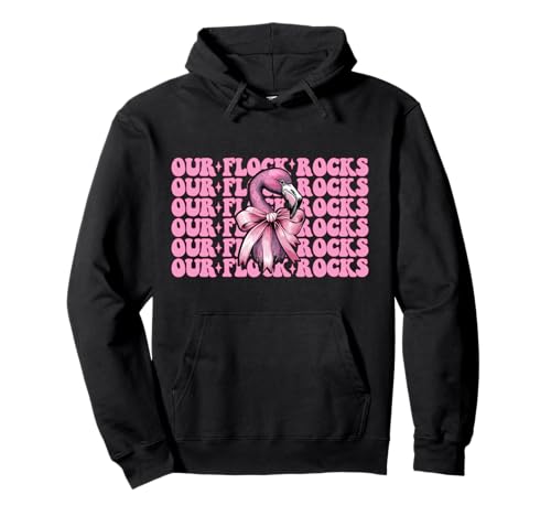 Lustiger pinkfarbener Kokettenbogen für Mädchen, Mama, Our Flock Rocks Pullover Hoodie von Womens Pink Coquette Bow Flamingo Animal Gifts