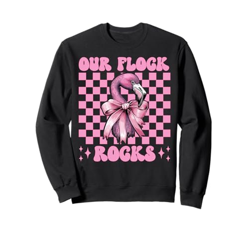 Lustiger pinkfarbener Kokettenbogen für Mädchen, Mama, Our Flock Rocks Sweatshirt von Womens Pink Coquette Bow Flamingo Animal Gifts