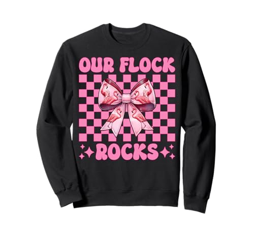 Lustiger pinkfarbener Kokettenbogen für Mädchen, Mama, Our Flock Rocks Sweatshirt von Womens Pink Coquette Bow Flamingo Animal Gifts