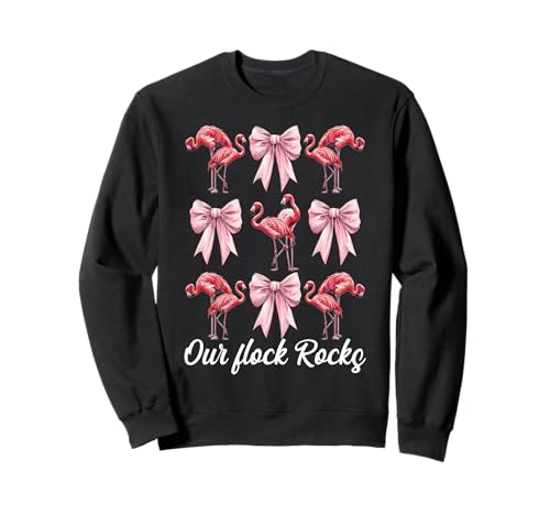 Lustiger pinkfarbener Kokettenbogen für Mädchen, Mama, Our Flock Rocks Sweatshirt von Womens Pink Coquette Bow Flamingo Animal Gifts