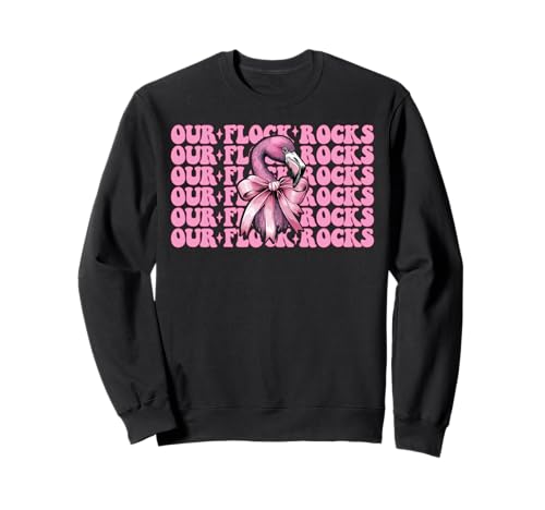 Lustiger pinkfarbener Kokettenbogen für Mädchen, Mama, Our Flock Rocks Sweatshirt von Womens Pink Coquette Bow Flamingo Animal Gifts