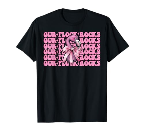 Lustiger pinkfarbener Kokettenbogen für Mädchen, Mama, Our Flock Rocks T-Shirt Lustiger pinkfarbener Kokettenbogen für Mädchen, Mama, Our Flock Rocks T-Shirt von Womens Pink Coquette Bow Flamingo Animal Gifts