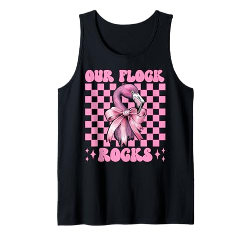 Lustiger pinkfarbener Kokettenbogen für Mädchen, Mama, Our Flock Rocks Tank Top von Womens Pink Coquette Bow Flamingo Animal Gifts