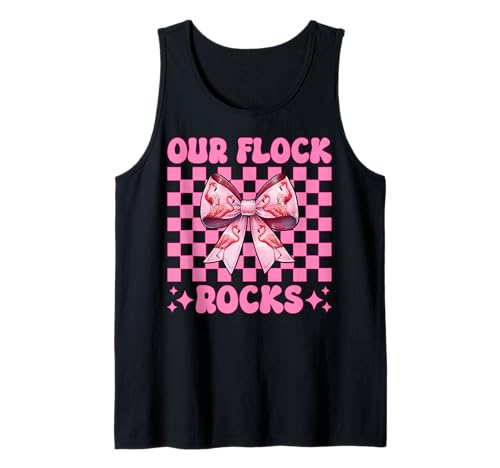 Lustiger pinkfarbener Kokettenbogen für Mädchen, Mama, Our Flock Rocks Tank Top von Womens Pink Coquette Bow Flamingo Animal Gifts