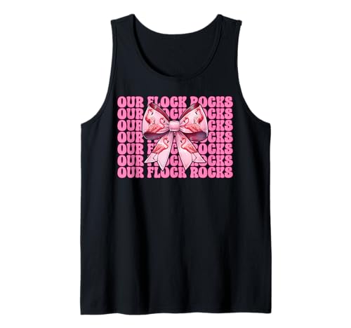 Lustiger pinkfarbener Kokettenbogen für Mädchen, Mama, Our Flock Rocks Tank Top von Womens Pink Coquette Bow Flamingo Animal Gifts