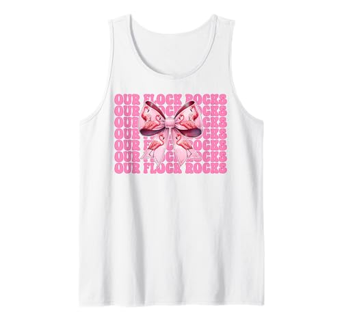 Lustiger pinkfarbener Kokettenbogen für Mädchen, Mama, Our Flock Rocks Tank Top von Womens Pink Coquette Bow Flamingo Animal Gifts