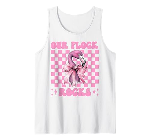 Lustiger pinkfarbener Kokettenbogen für Mädchen, Mama, Our Flock Rocks Tank Top von Womens Pink Coquette Bow Flamingo Animal Gifts