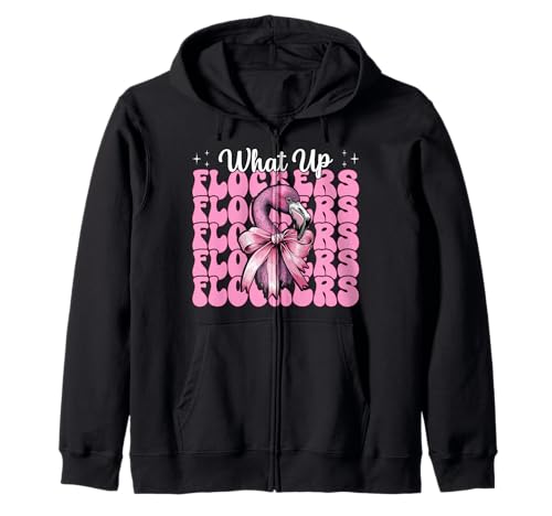 Lustiges Flamingo-Mädchen, rosa Kokette mit Schleife, Motiv „What Up Flocker“ Kapuzenjacke von Womens Pink Coquette Bow Flamingo Animal Gifts
