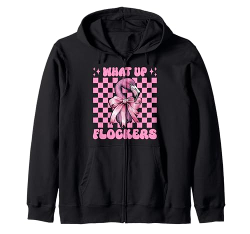 Lustiges Flamingo-Mädchen, rosa Kokette mit Schleife, Motiv „What Up Flocker“ Kapuzenjacke von Womens Pink Coquette Bow Flamingo Animal Gifts