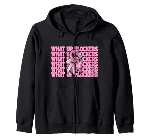 Lustiges Flamingo-Mädchen, rosa Kokette mit Schleife, Motiv „What Up Flocker“ Kapuzenjacke von Womens Pink Coquette Bow Flamingo Animal Gifts