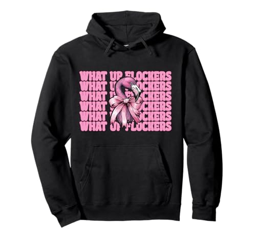 Lustiges Flamingo-Mädchen, rosa Kokette mit Schleife, Motiv „What Up Flocker“ Pullover Hoodie von Womens Pink Coquette Bow Flamingo Animal Gifts