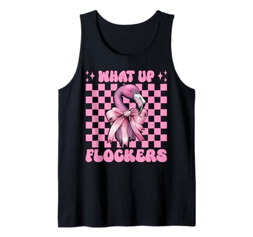 Lustiges Flamingo-Mädchen, rosa Kokette mit Schleife, Motiv „What Up Flocker“ Tank Top von Womens Pink Coquette Bow Flamingo Animal Gifts
