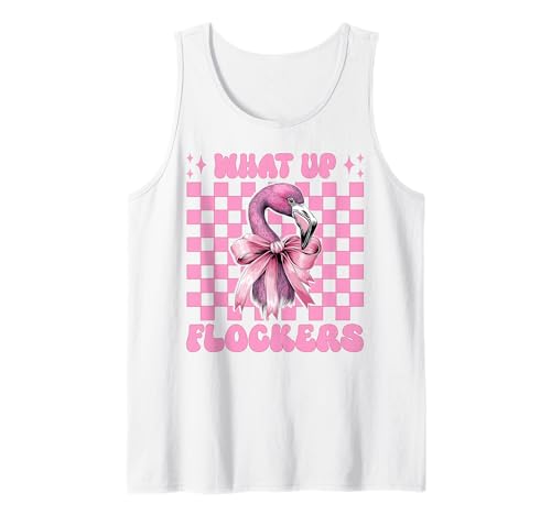 Lustiges Flamingo-Mädchen, rosa Kokette mit Schleife, Motiv „What Up Flocker“ Tank Top von Womens Pink Coquette Bow Flamingo Animal Gifts