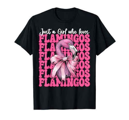 Nur EIN Mädchen, das Flamingos liebt Flamingo Girl Coquette Bow T-Shirt von Womens Pink Coquette Bow Flamingo Animal Gifts
