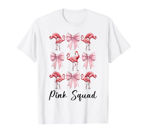 Pink Squad Flamingo Girl Mom Rosa Kokette Schleife T-Shirt von Womens Pink Coquette Bow Flamingo Animal Gifts